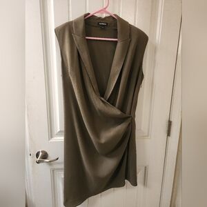 Express Olive Green Sleeveless Draped Wrap Dress Size 14